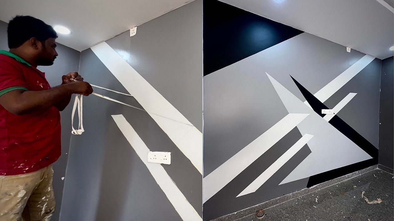 wall painting design ideas simple and easy | masking tape wall designs making