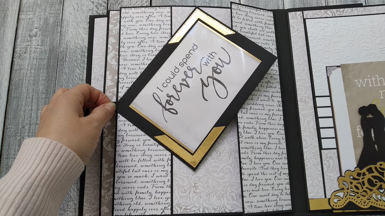 Wedding Album | With TUTORIAL | Echo Park Wedding Bliss | Pop up Scrapbook pages | Gold black white