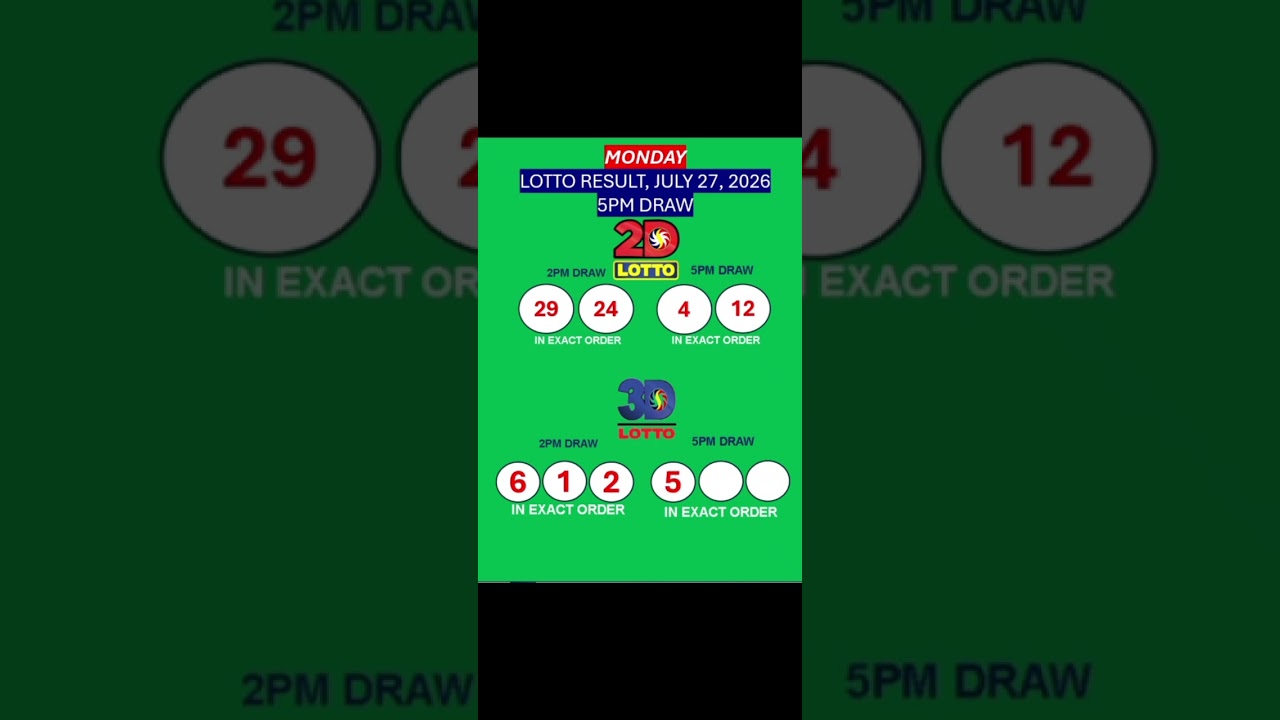 LOTTO RESULTS, 3D LOTTO, EZ2 LOTTO, 5PM DRAW, JULY 27, 2026@LottoResultTV15K