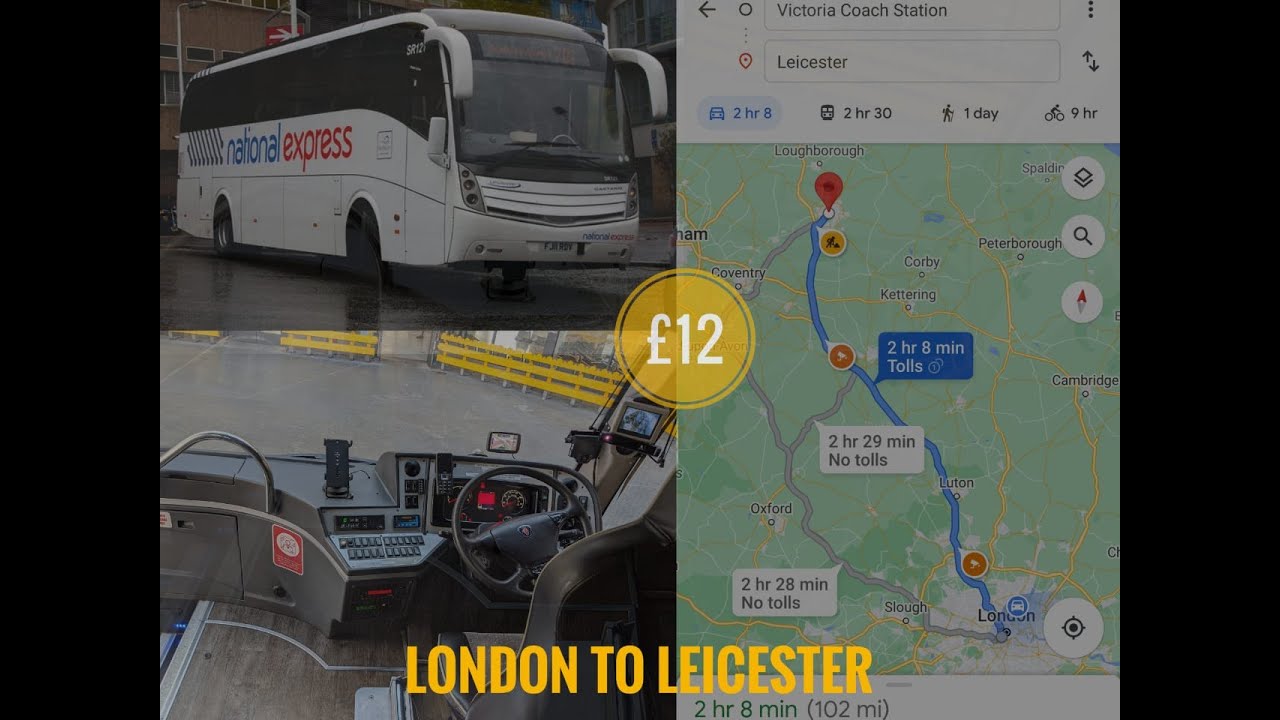 London to Leicester Bus journey just £12 | national express | scania caetano body | Cheapest way