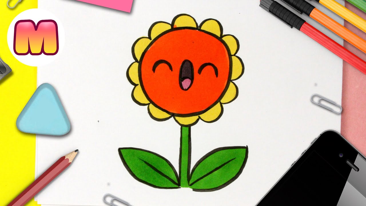 COMO DIBUJAR UNA FLOR KAWAII 🌸 Dibujar un Girasol  🌸 Aprender a dibujar