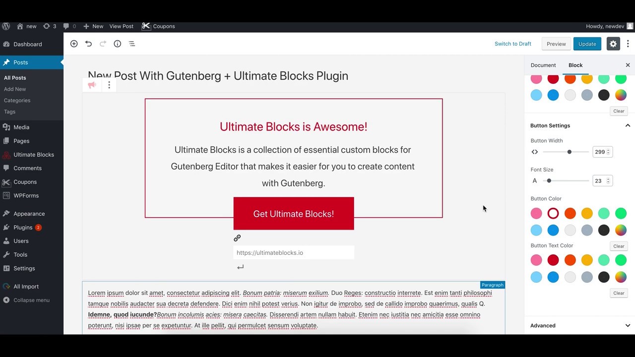 Call to Action Block for Gutenberg Editor