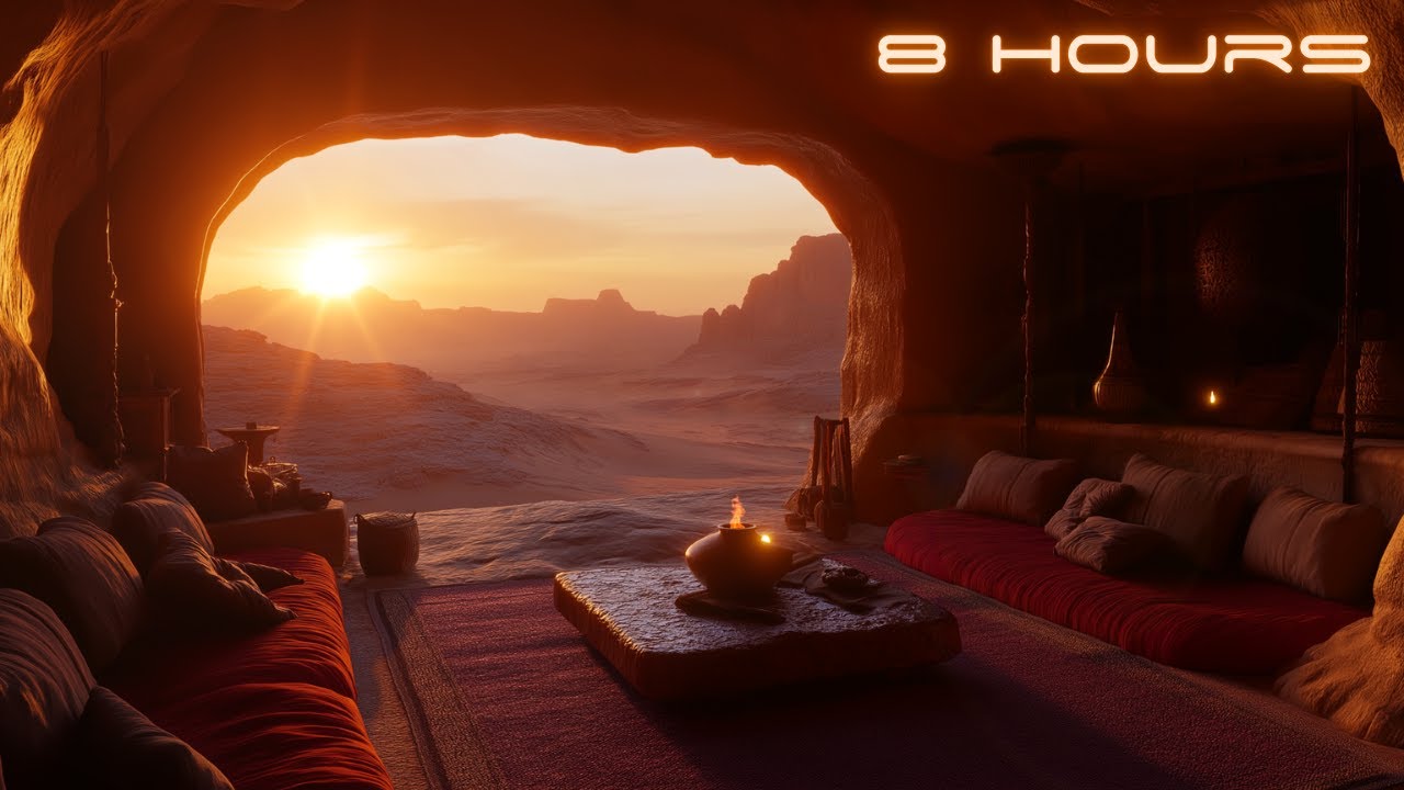 A Sandstorm Rages Outside The Cave | 8 Hour Desert Ambience for Sleeping | Desert Flute from Arrakis