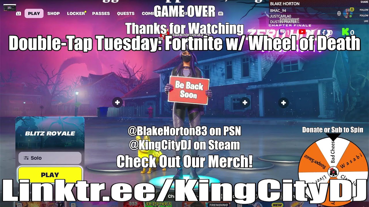 Double-Tap Tuesday: Fortnite w/ Wheel of Death dares if I don't Finish Top5