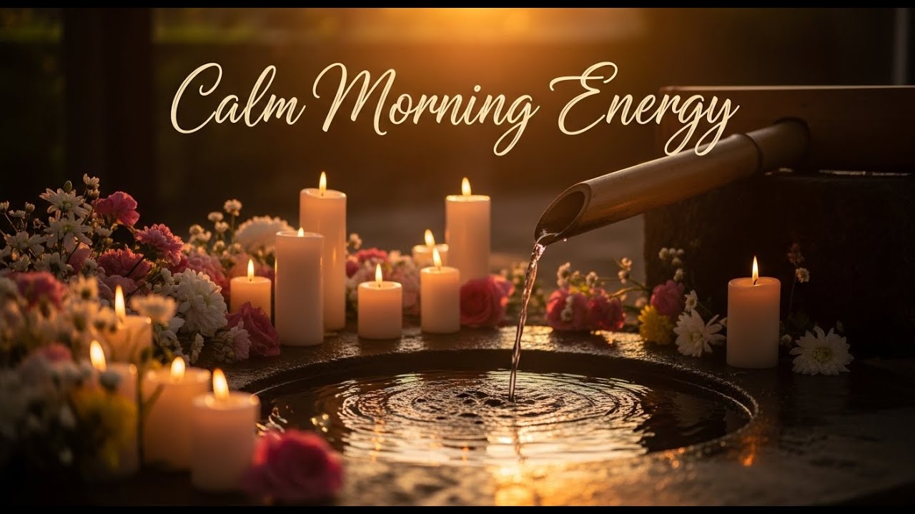 Zen Cloud Reflection Bamboo Fountain and Candle Glow for Healing Meditation Sleep Deep Calm Serenity