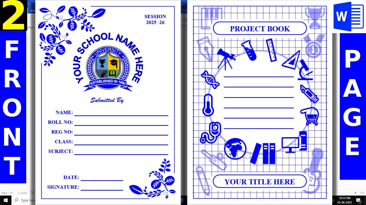 2 Front Page Design for School Project in Word - Cover Page Design for Project in MS Word