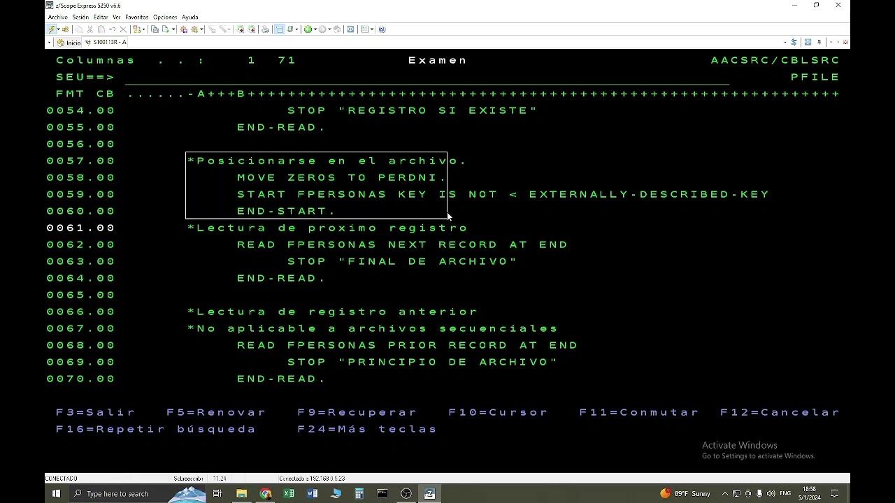 Operaciones sobre archivos en lenguaje Cobol en un AS/400