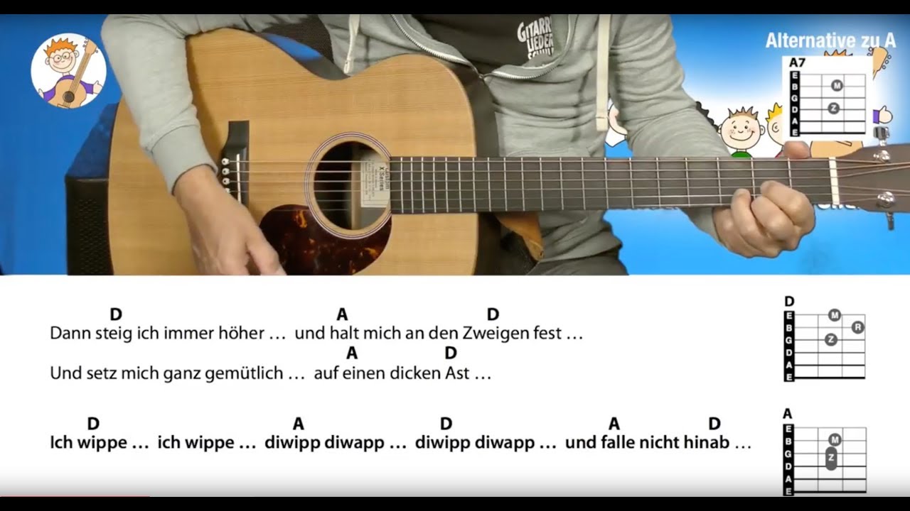 Ich hol mir eine Leiter - Der Apfelbaum, Herbstlied mit zwei Akkorden + Text zum Mitspielen