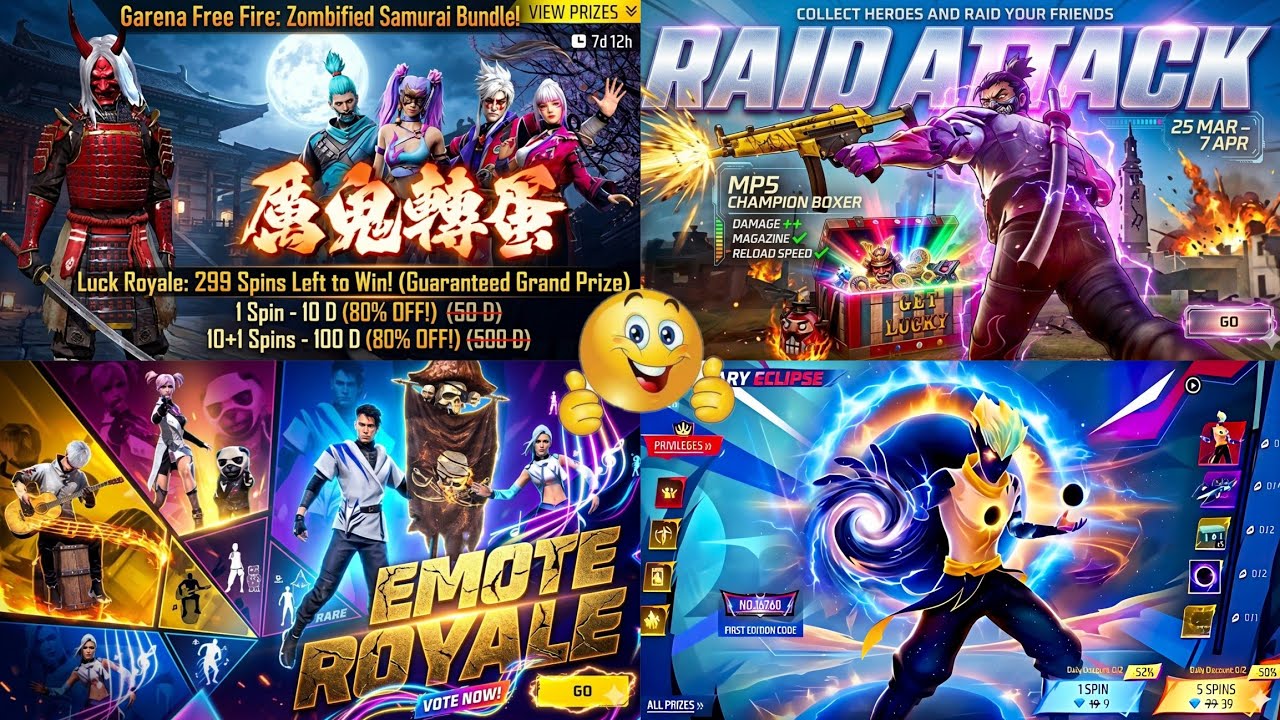 ZOMBIE SAMURAI BUNDLE RETURN 🤯 RAID ATTACK EVENT FREE FIRE ✨ FLAG EMOTE RETURN 🥵 FREE FIRE NEW EVENT