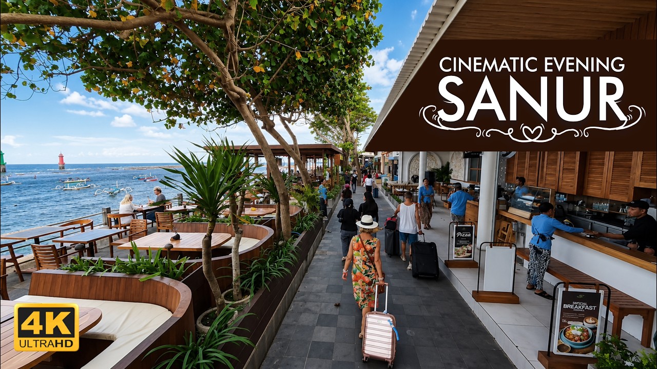 Evening in SANUR 🇮🇩 | Beach &rarr; ICON Bali &rarr; Beach &bull; Cinematic Walking Tour 4K