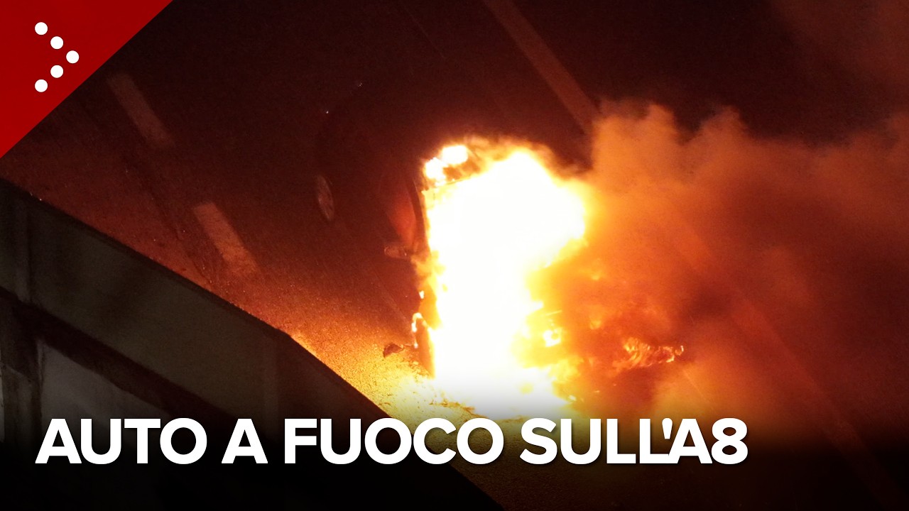 Auto a fuoco sull'autostrada A8 vicino a Castellanza (Varese): l'intervento dei vigili del fuoco