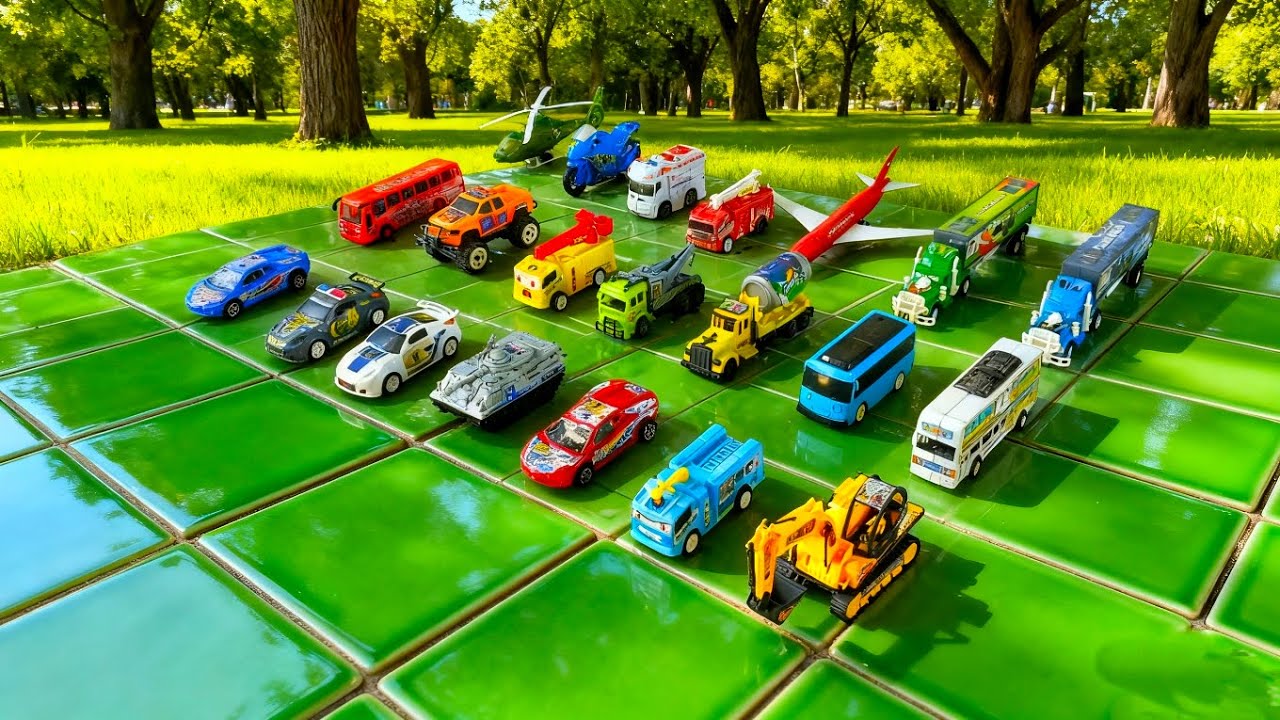 Menemukan mainan mobil-mobilan di tumpukan pasir, excavator,mobil balap,truk molen,tank baja eps 4