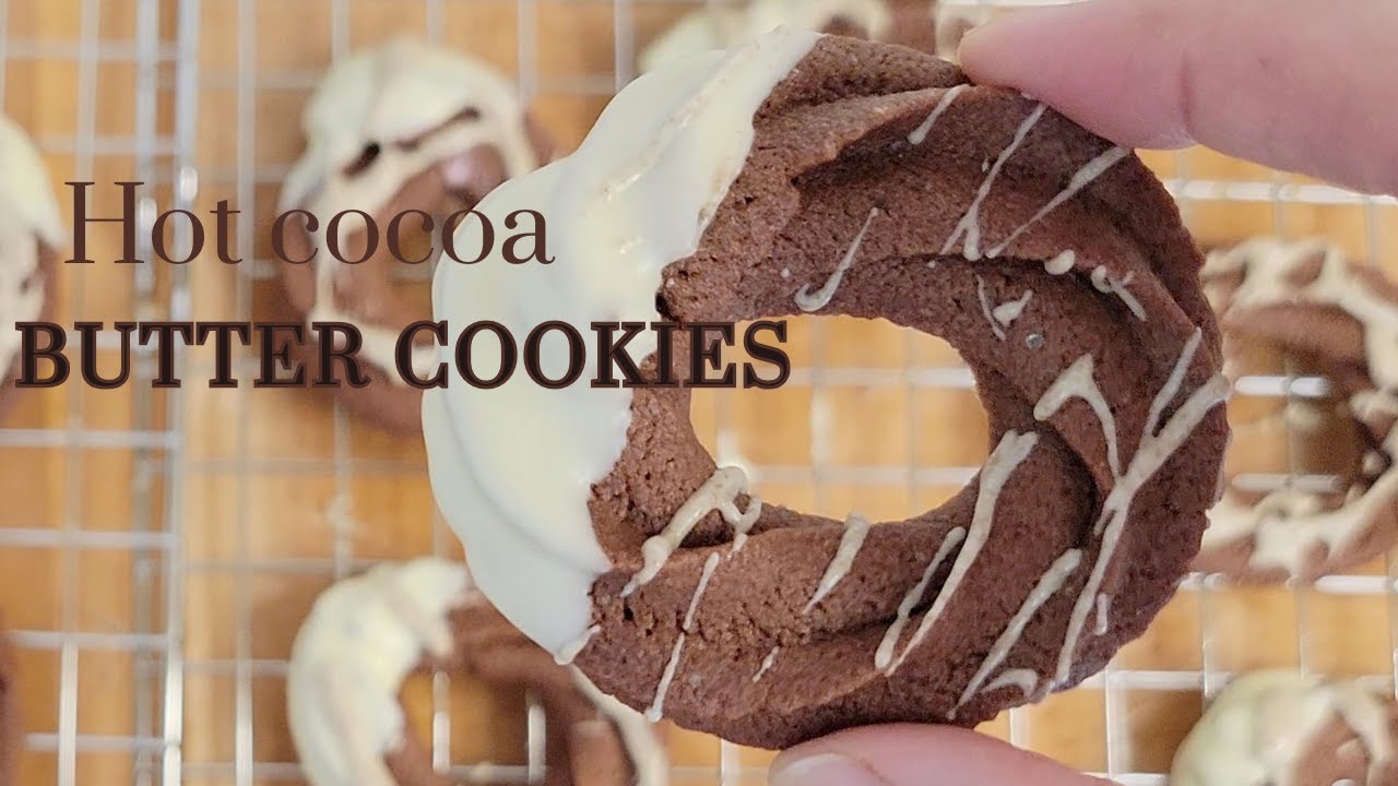 Hot Cocoa Butter Cookies (With White Chocolate Espresso Drizzle!)