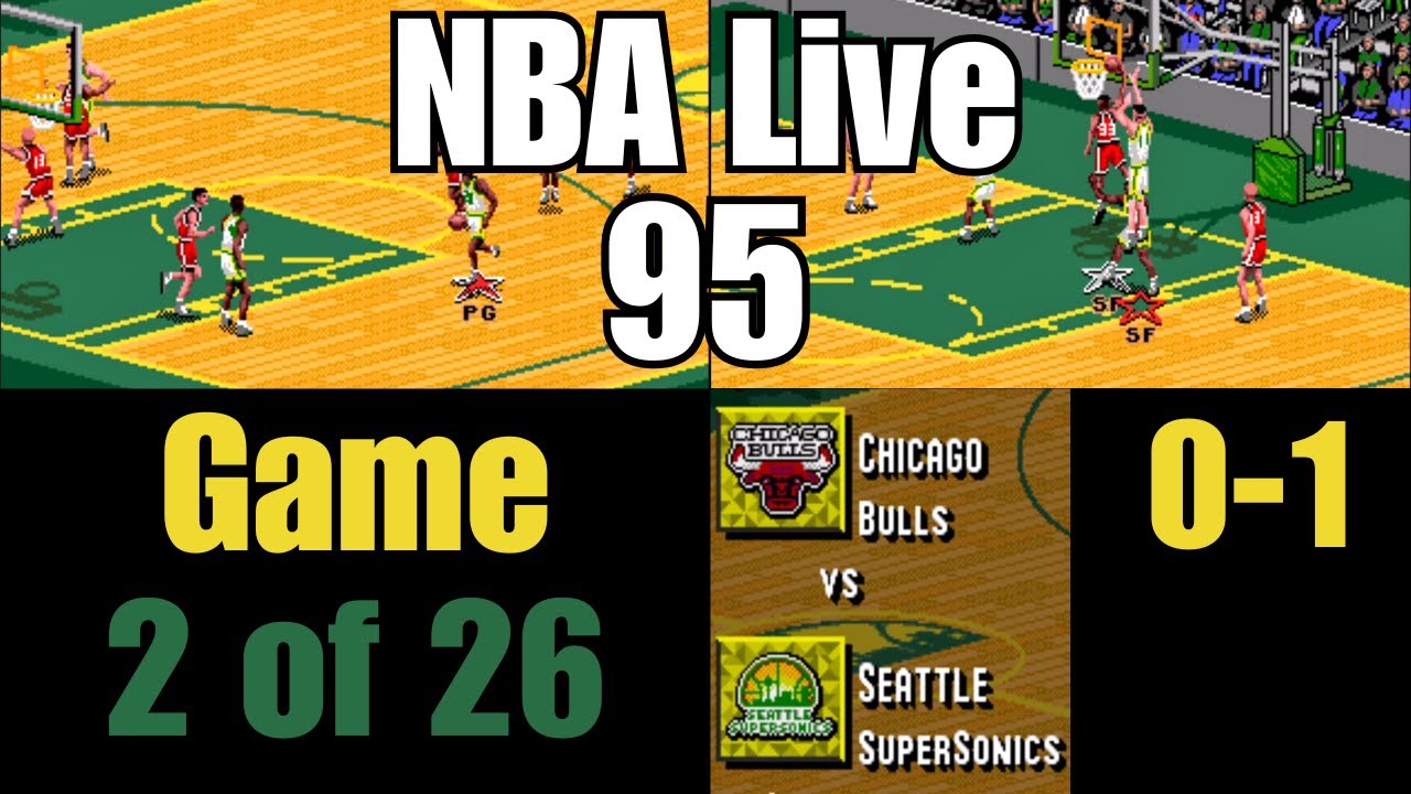 NBA Live 95 Playthrough - Supersonics vs Bulls - Full Season Game 2 of 26 - Sega Genesis