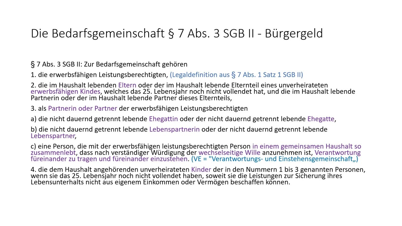 Die Bedarfsgemeinschaft &sect; 7 Abs  3 SGB II   B&uuml;rgergeld