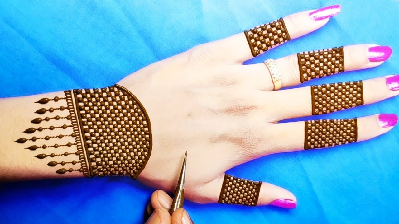 very easy back hand checks mehndi design-आसान मेहंदी लगाना सीखें-easy back hand stylish Arabic henna