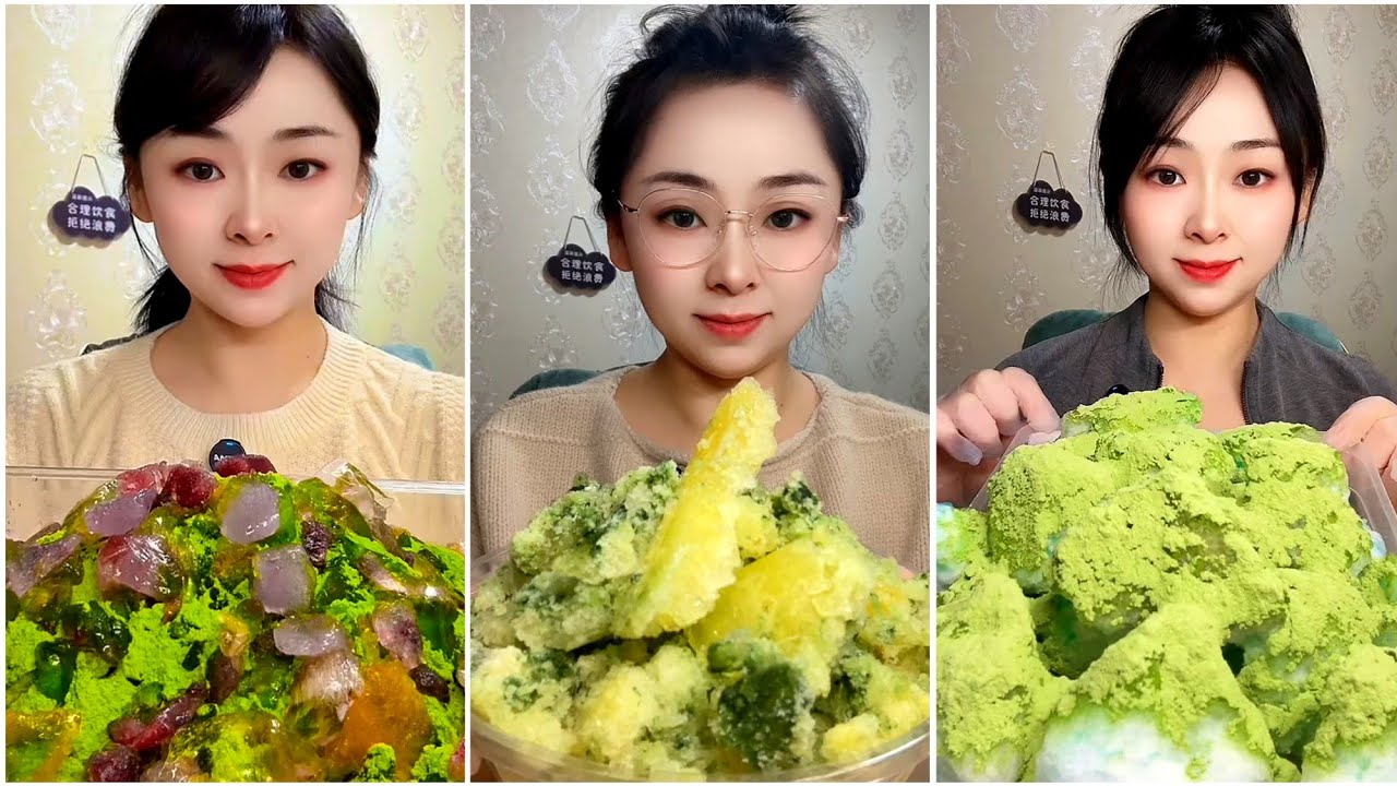 ASMR ICE EATING with MATCHA 