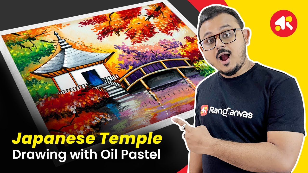Japanese Temple Drawing with Oil Pastel / Oil Pastel Nature Scenery Drawing / Oil Pastel Drawing