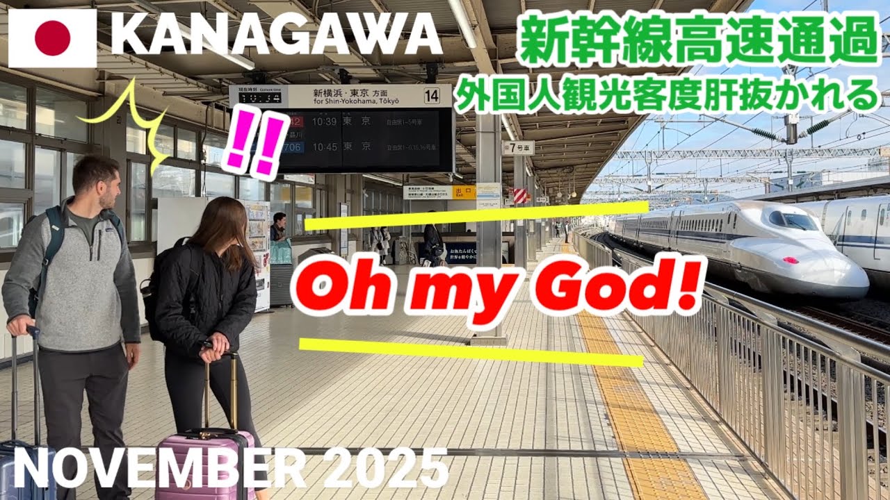 【海外の反応】新幹線高速通過に思わずOh my God! 初見の外国人観光客が度肝を抜かれる🚅😳
