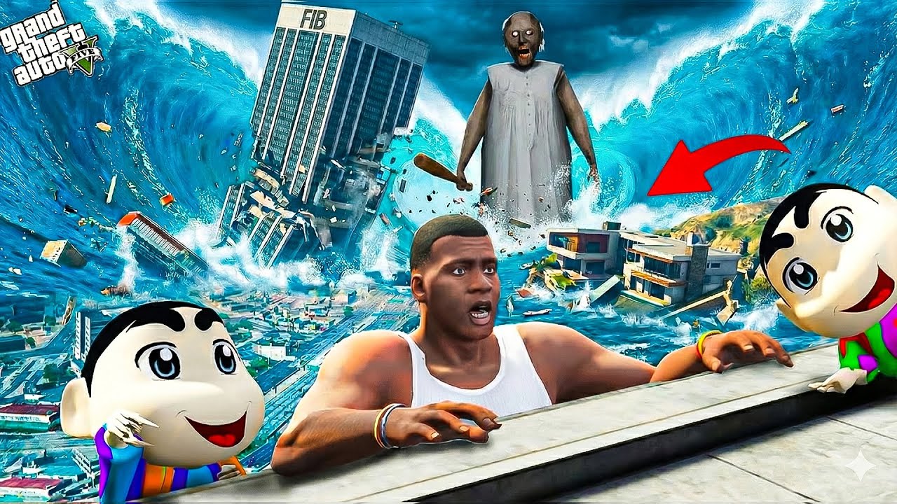 Franklin, Shinchan & Chop Trapped in a Massive Tsunami in Los Santos! 😱🌊 | GTA 5