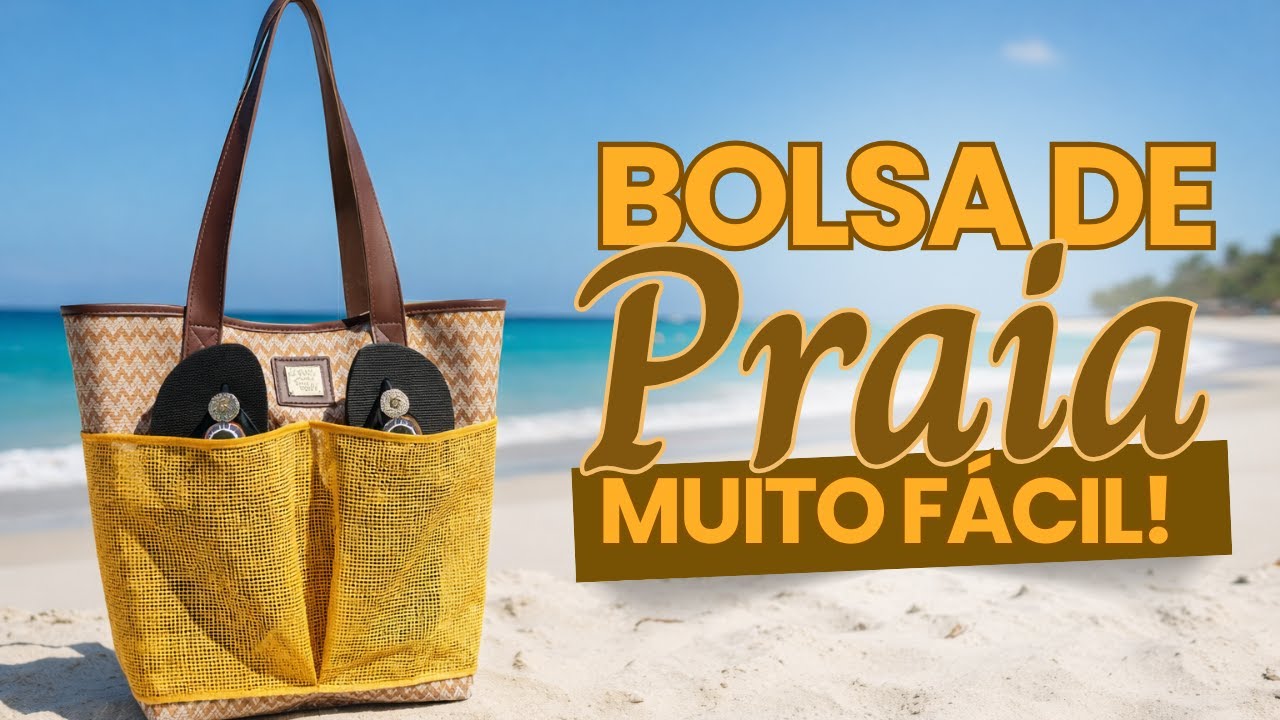 Como Fazer Bolsa de Praia com Bolso para Chinelos -  Super Rápido de Costurar