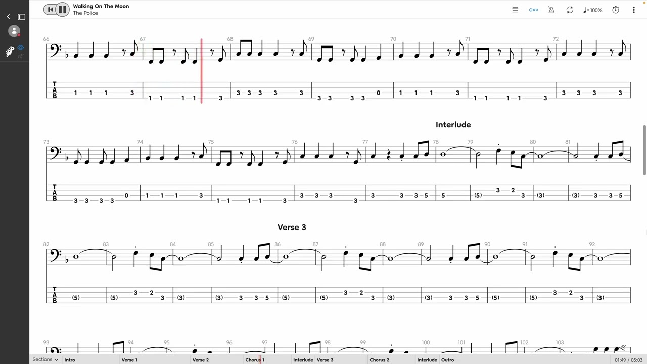 The Police - Walking On The Moon (BASS TAB PLAY ALONG)