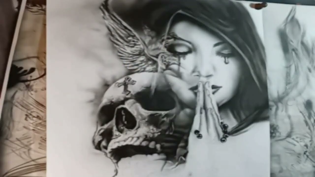 How to airbrush praying hands using Tattoo Ink