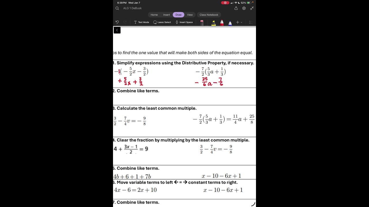 Solve linear equations with fractions