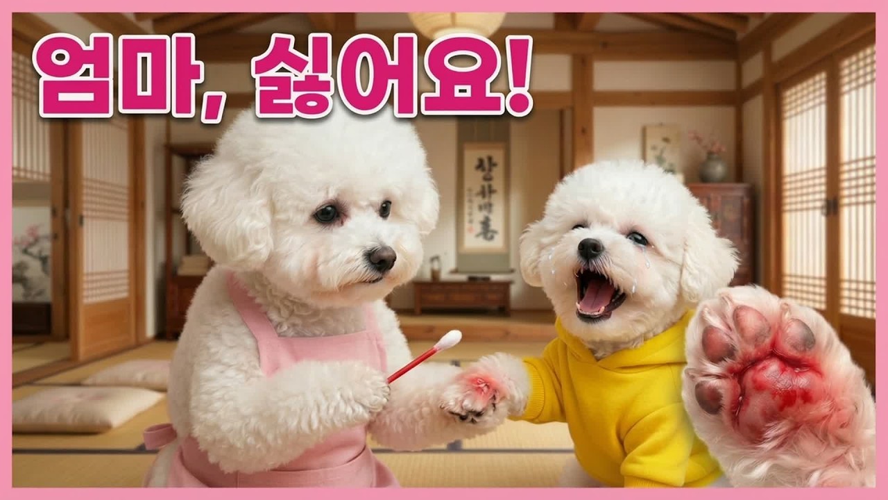 다리미를 껴안은 강아지?! 아기 비숑의 아찔한 겨울 사고! 🐾🔥