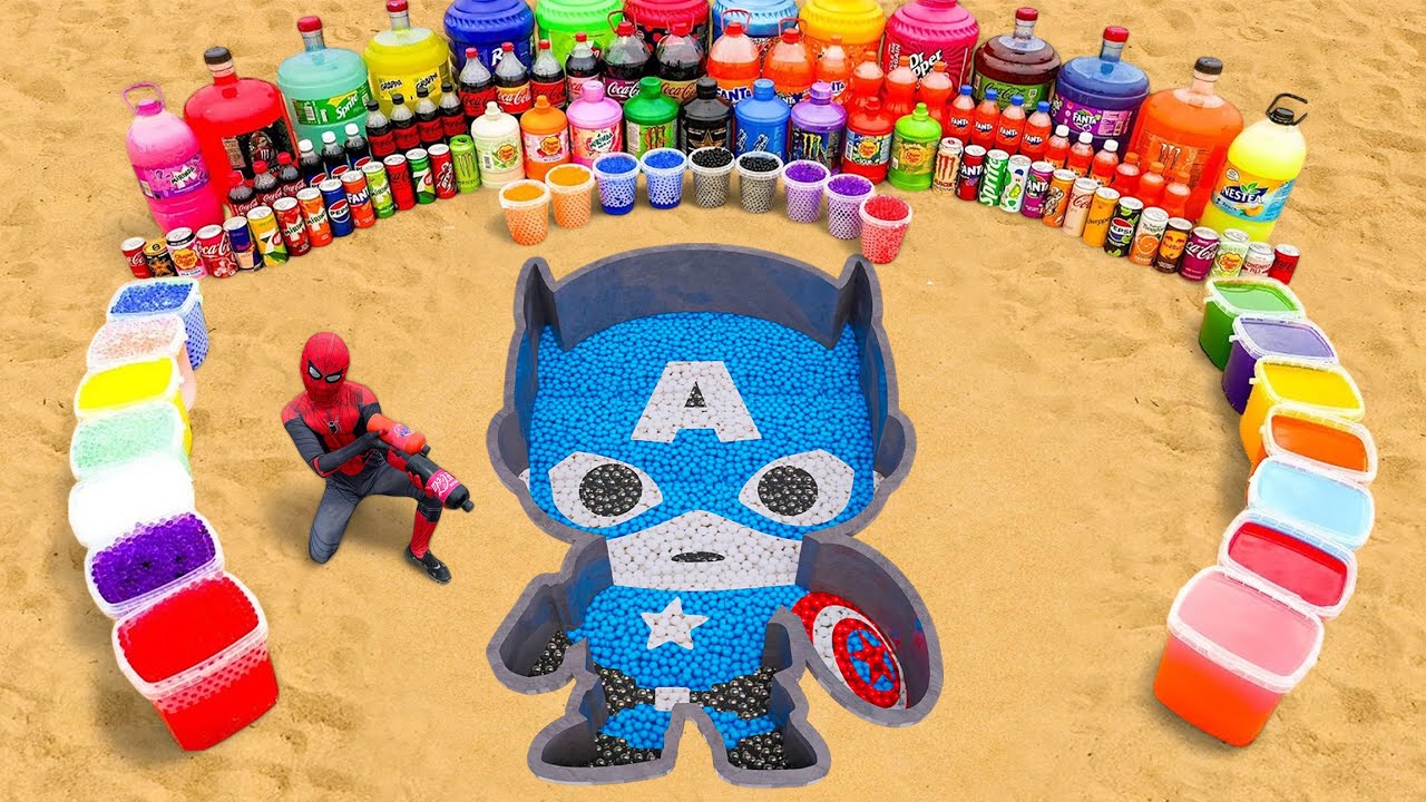 How to make Captain America with Orbeez, Big Fanta, Mirinda, Pepsi vs Mentos, Coca Cola vs Mentos
