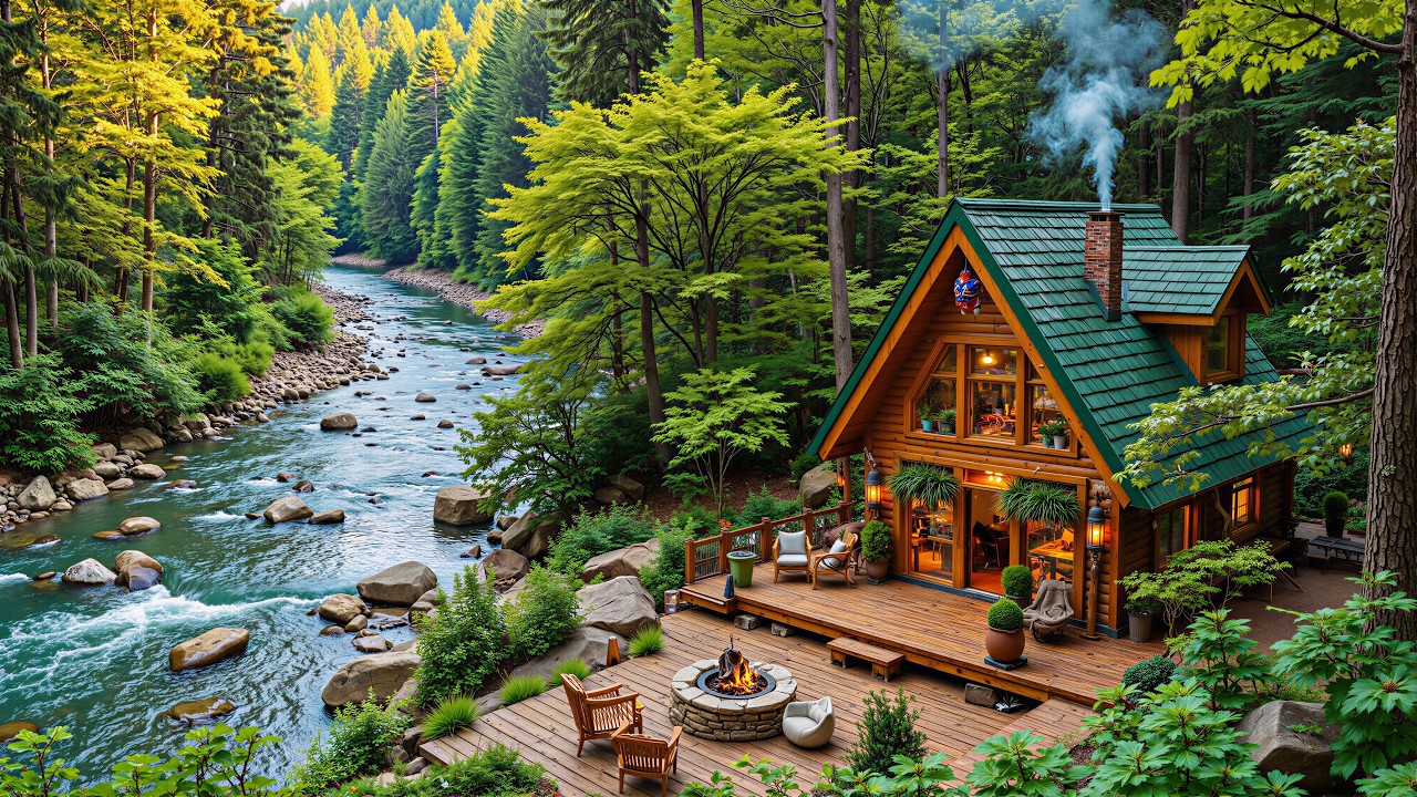 Nature’s Perfect Lakeside Porch 🎶🔥 Fire pit & Birdsong 🌺 Relaxing Spring Piano Music for Study, Work