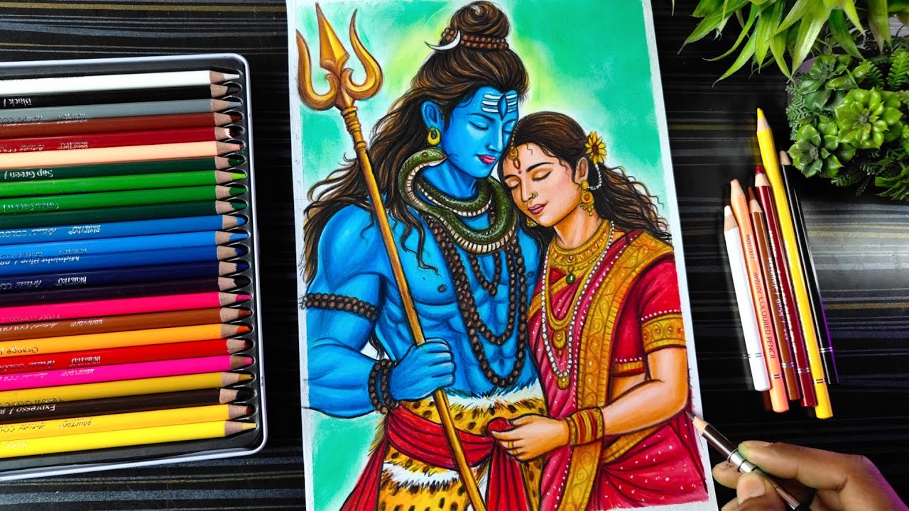 Lord Shiva Maa Parvati Drawing Colour(Part 3), Shivratri Drawing, Mahadev Parvati Drawing Turtorial