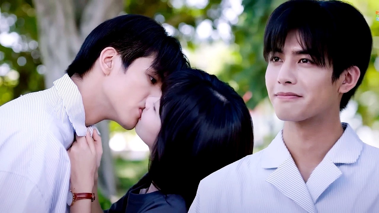 She tiptoes to kiss him suddenly, then flees shyly. He freezes, replaying it, a smile spreading.