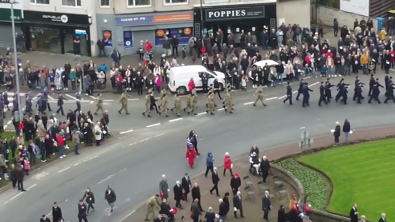 Urmston Remembrance Parade with the sound of the band drone footage 2024