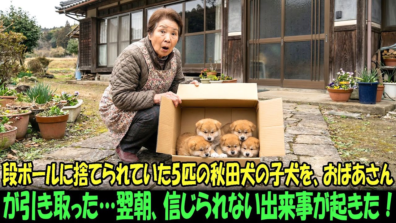 【奇跡の実話】段ボールに捨てられていた5匹の秋田犬の子犬を、おばあさんが引き取った…。翌朝、信じられない出来事が起きた！