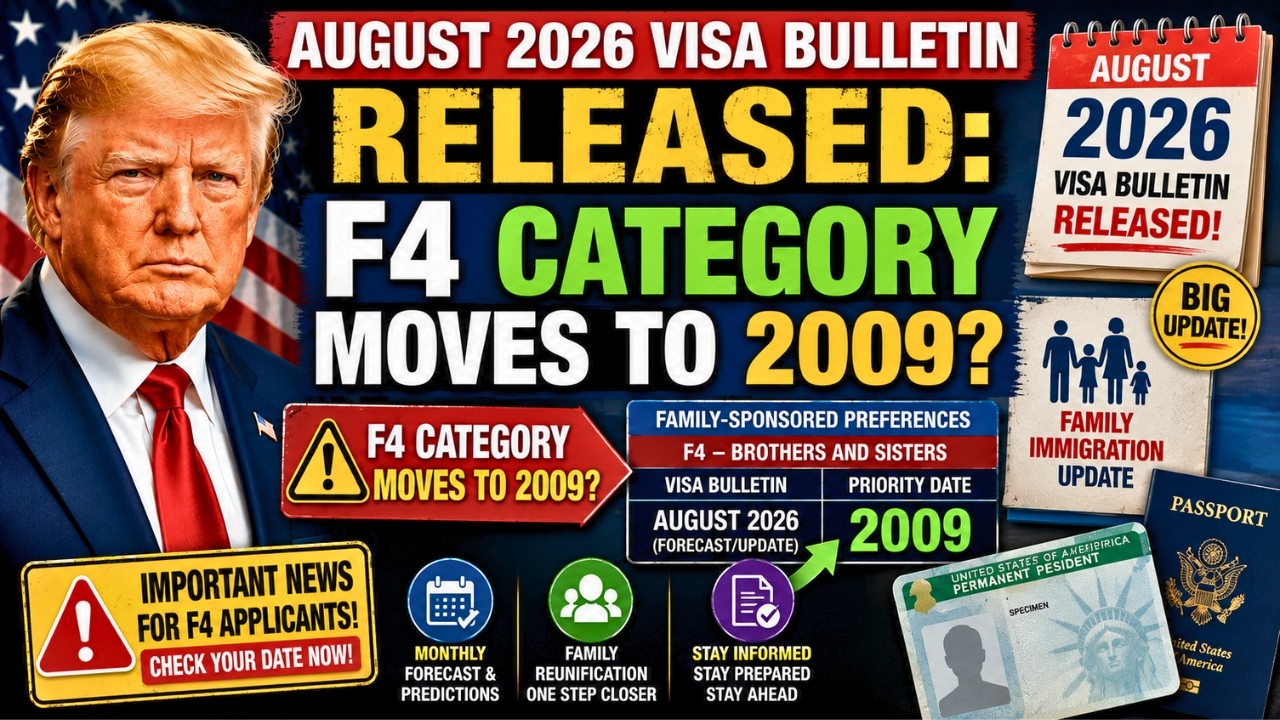 August 2026 Visa Bulletin RELEASED: F4 Category Moves to 2009? Family Immigration Update