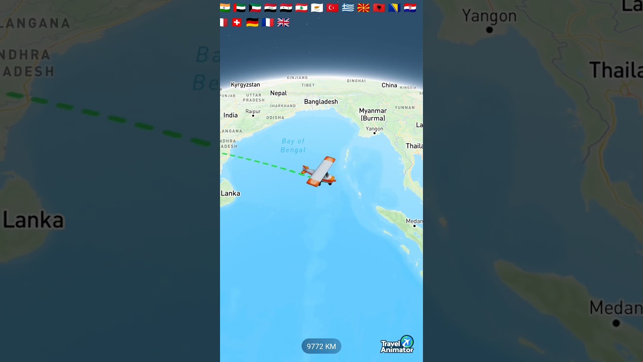 London - England, UK to Kaula Lampur, Malaysia| Travel map animation via Flight
