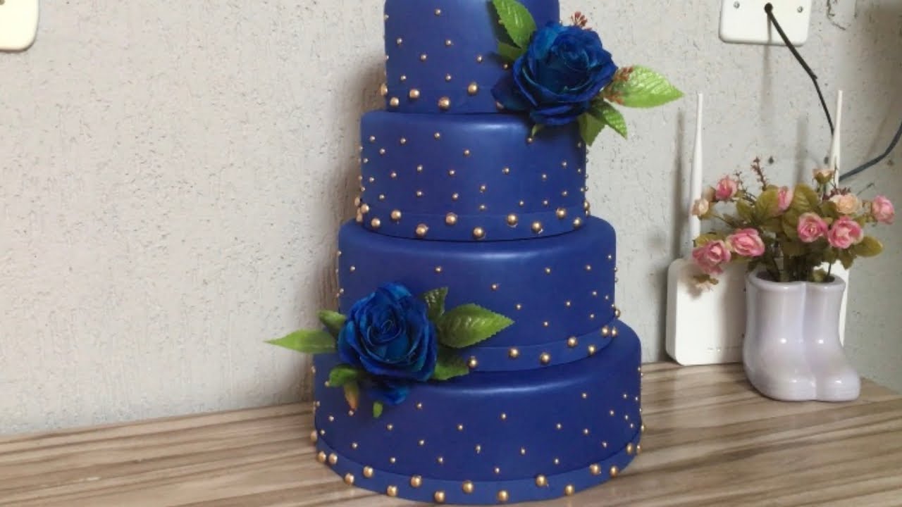 DIY- Bolo fake de eva sem emenda azul com dourado| passo a passo | Gaby Lima