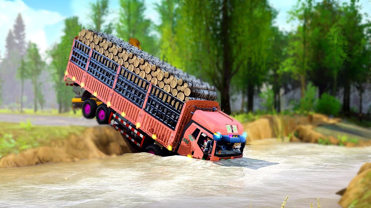 Spintires Mudrunner Gameplay | Truck vs Deadly Broken Road 