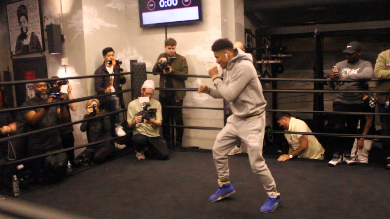 SHAKUR STEVENSON DOES LIGHT SHADOW BOXING AT MEDIA WORKOUT