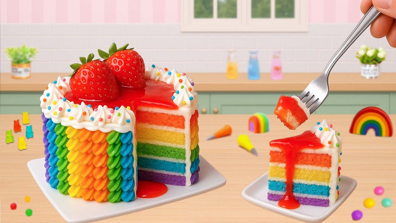Mini Bolo de Morango com Camadas Arco-Íris ✨ Doçura Colorida em Versão Mini | Cake Wish