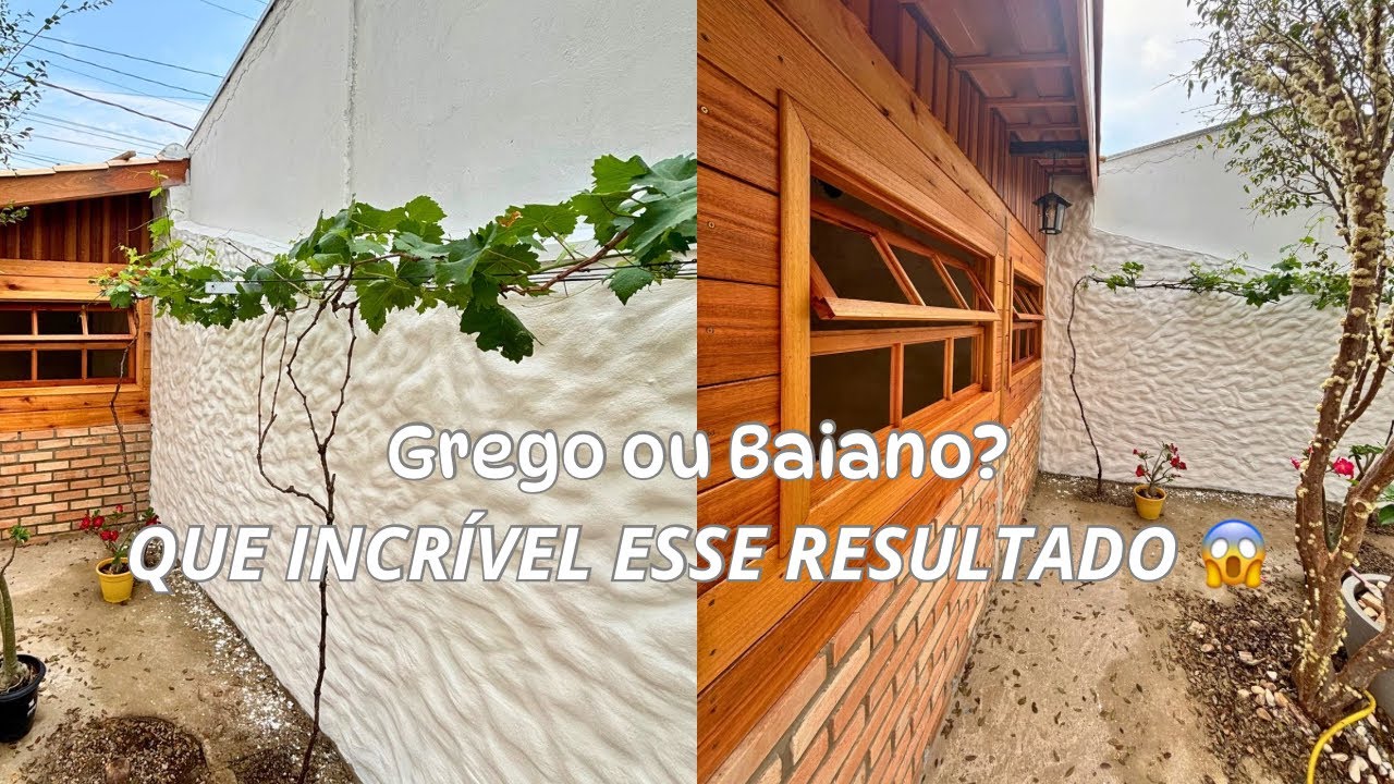 TRANSFORMAMOS O MURO DO QUINTAL COM O FAMOSO REBOCO GREGO BAIANO E O RESULTADO FOI INCRÍVEL