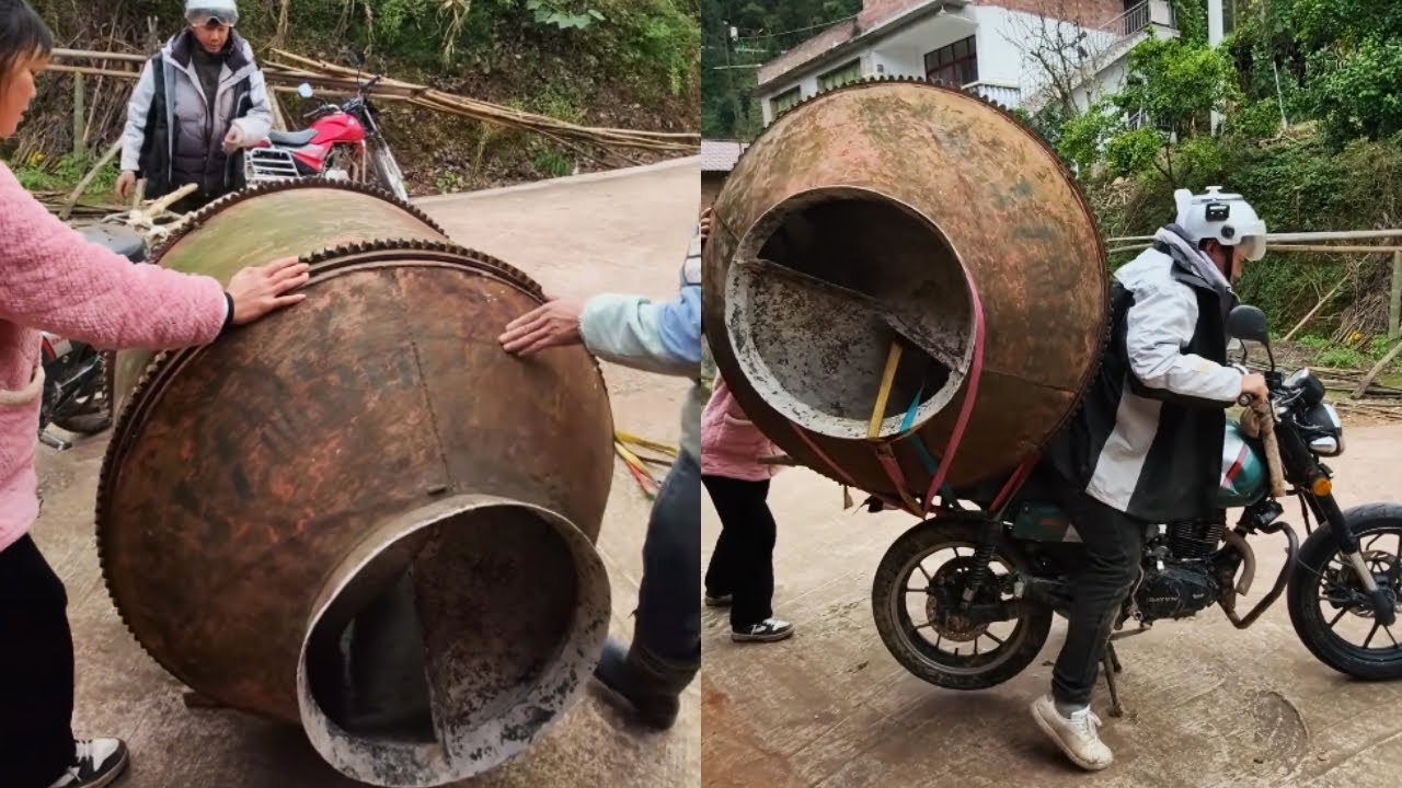 A Huge Tank Was Placed On Top Of The Motorcycle; That's Some Impressive Maneuvering#kindness #help
