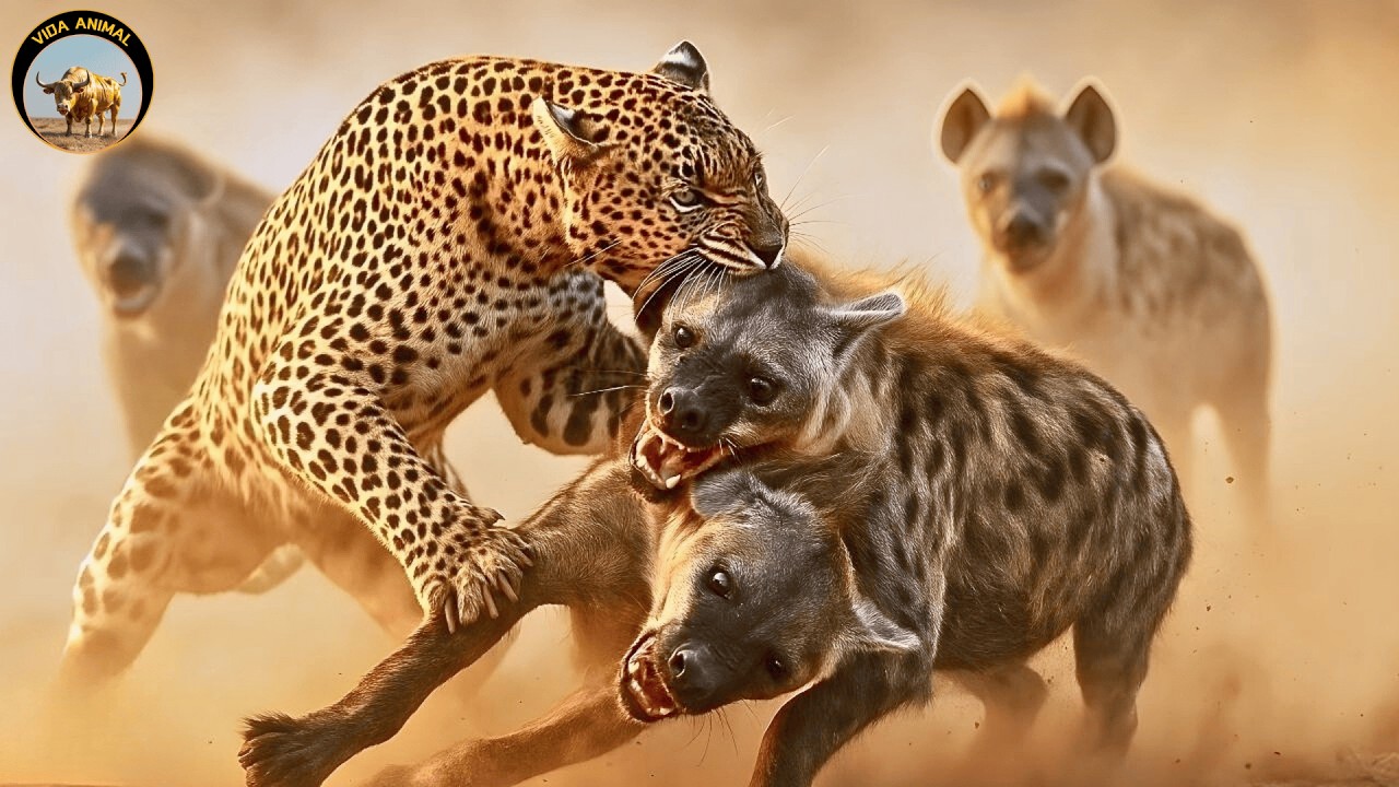 Leopardo y Hiena Marrón – La Lucha Silenciosa por la Supervivencia en África 
