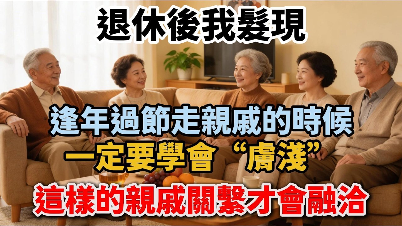退休後我髮現，逢年過節走親戚的時候，一定要學會“膚淺”，這樣的親戚關繫才會融洽【老來樂呵】#晚年生活 #中老年生活 #爲人處世 #生活經驗 #情感故事 #人際關繫 #家庭關繫 #人生智慧