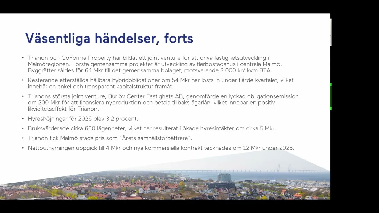Investerarpresentation Trianon Q4 och bokslutskommunike 2025