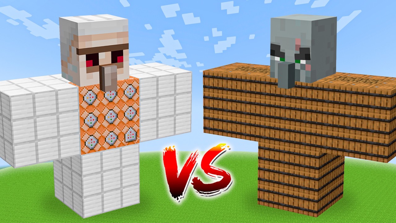 Iron Golem vs Illager Mobs Minecraft Mob Battle !