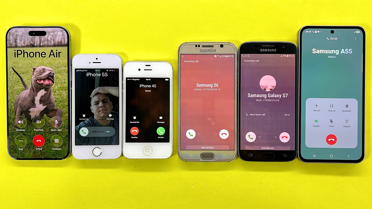 Incoming Call Samsung S6+Samsung S7 Vs iPhone 4S+iPhone 5S | Outgoing Call iPhone Air & Samsung A55 