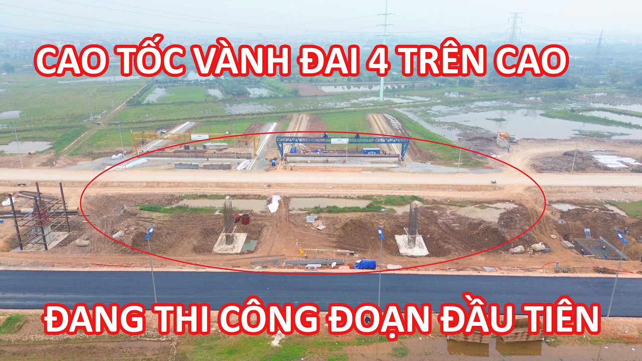 Cầu cạn cao tốc Vành đai 4 trên cao đầu tiên đang thi công