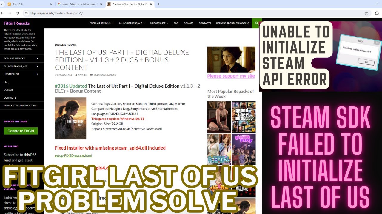 the last of us part  steam sdk failed to initialize problem fix fitgirl